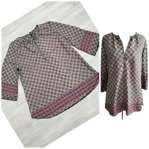 NEW Casual Classic Woven Geometric Print Blouse in navy multi sz L